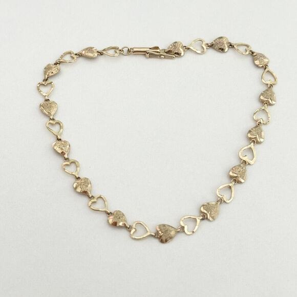 Vintage 14K Yellow Gold Open Heart Diamond Cut Chain Link Bracelet - Picture 1 of 10